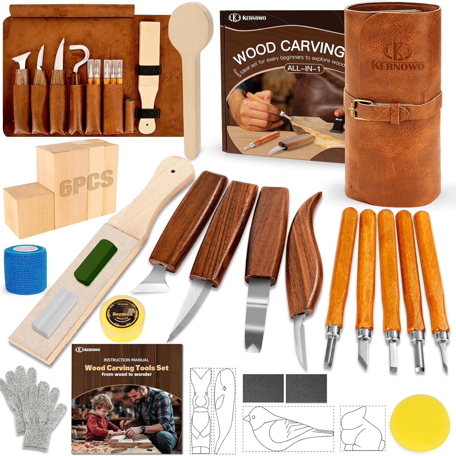 Wood Carving Kit Whittling Kit: Deluxe Tools Set with Leather...