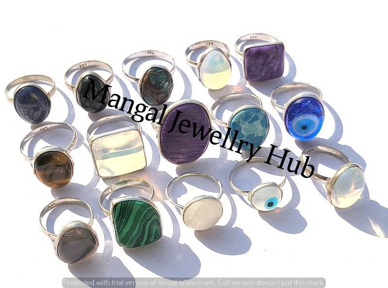 Sale Evil Eye & Mix Gemstone 925 Sterling Silver Plated Handmade Rings Jewellery