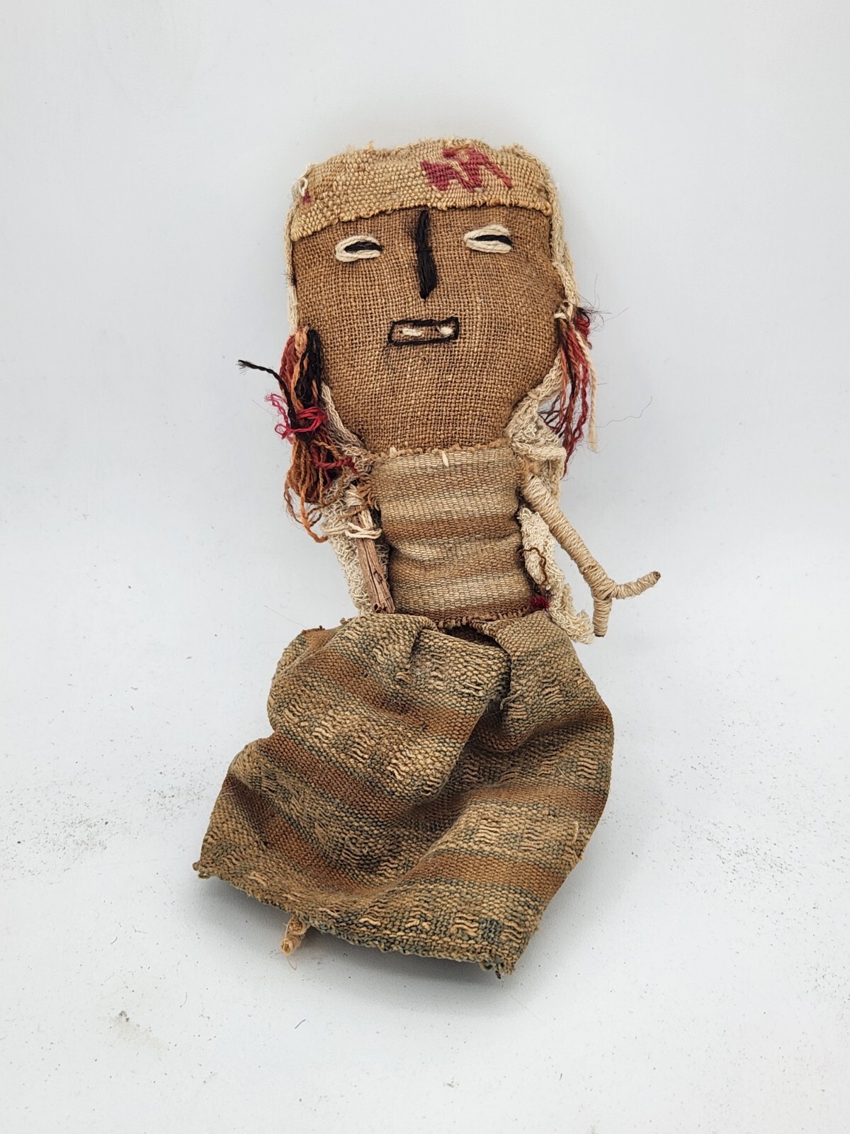Antique Peruvian Textile Burial Rag Doll Chancay Mummy Cloth Fragment Indigenous