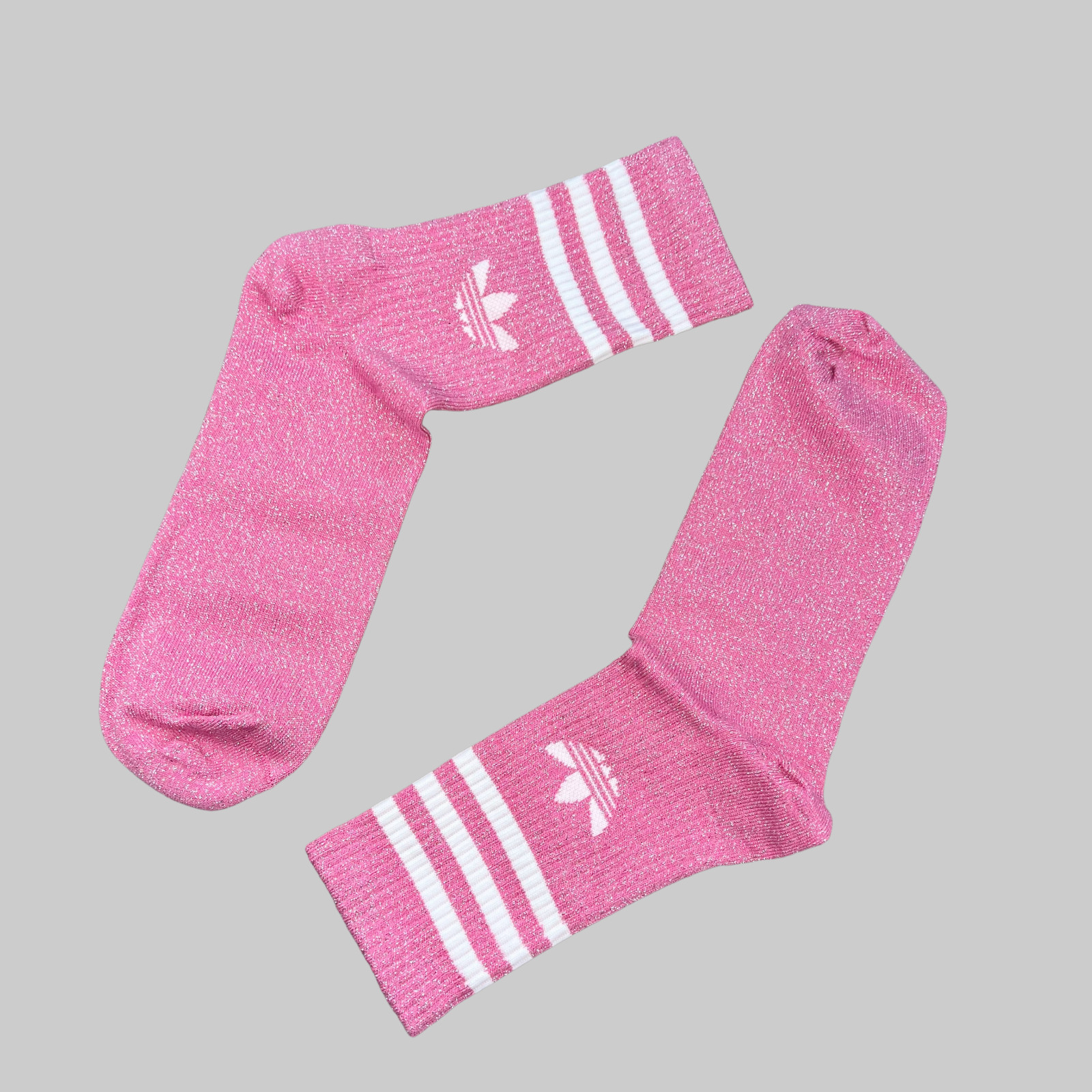 adidas mens  pink glitter 3-stripe crew socks size L