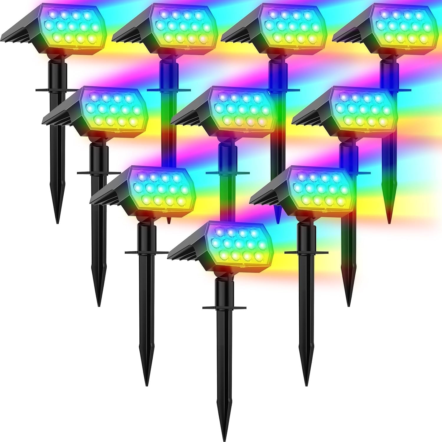 WELALO Color Changing Solar Lights Outdoor IP68 10 Pack, Multicolor