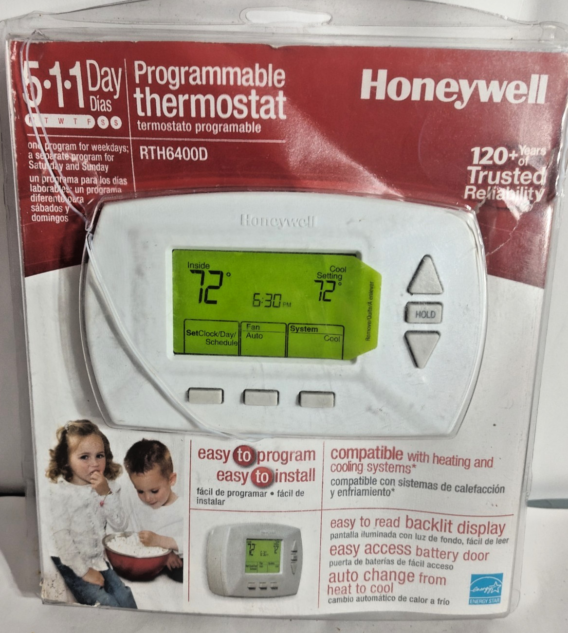 Honeywell RTH6400D 5-1-1 Day Programmable Thermostat Backlit Open Box New Unused