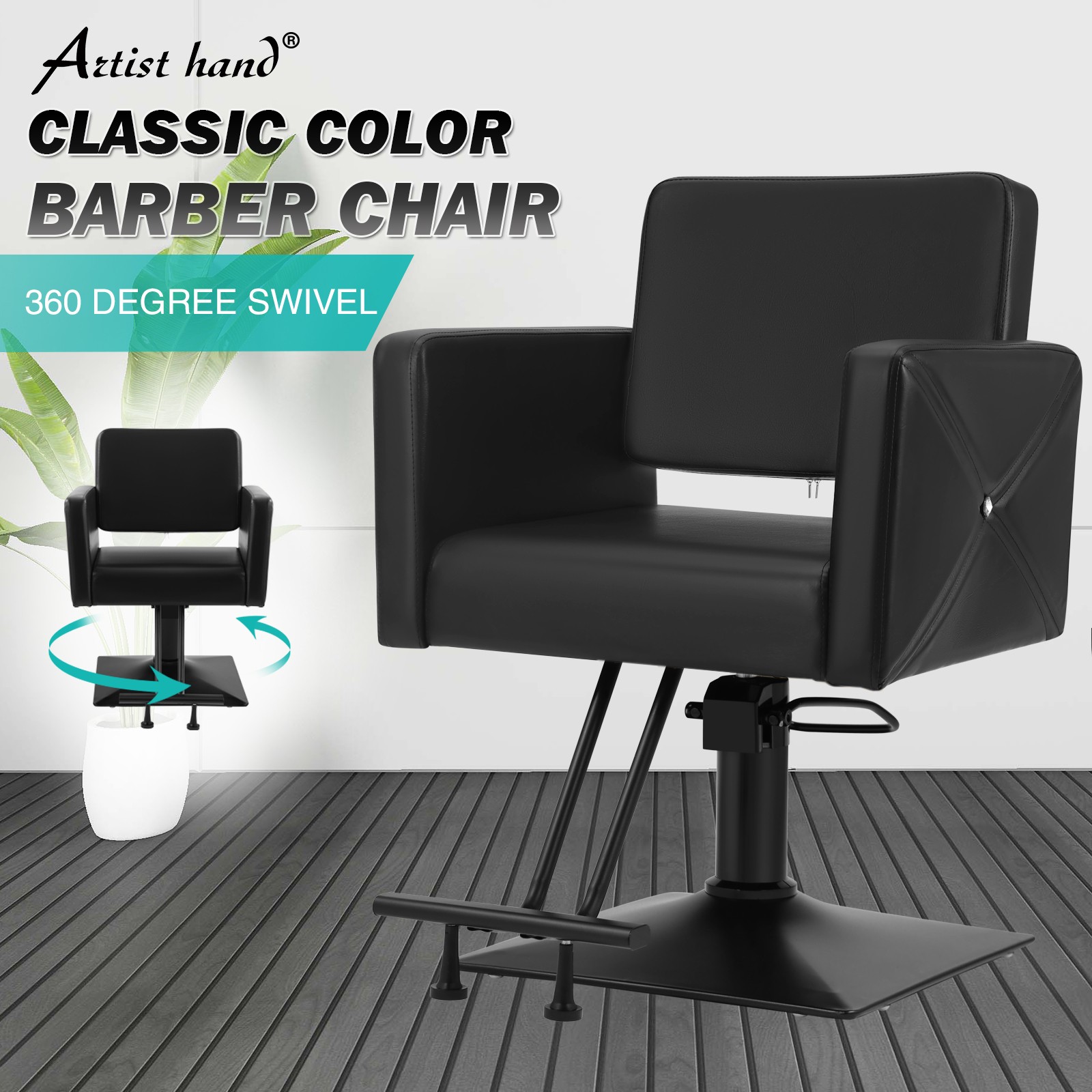 Black 360° Heavy Duty Hydraulic Barber Chair Stylist Beauty Spa Salon Equipment