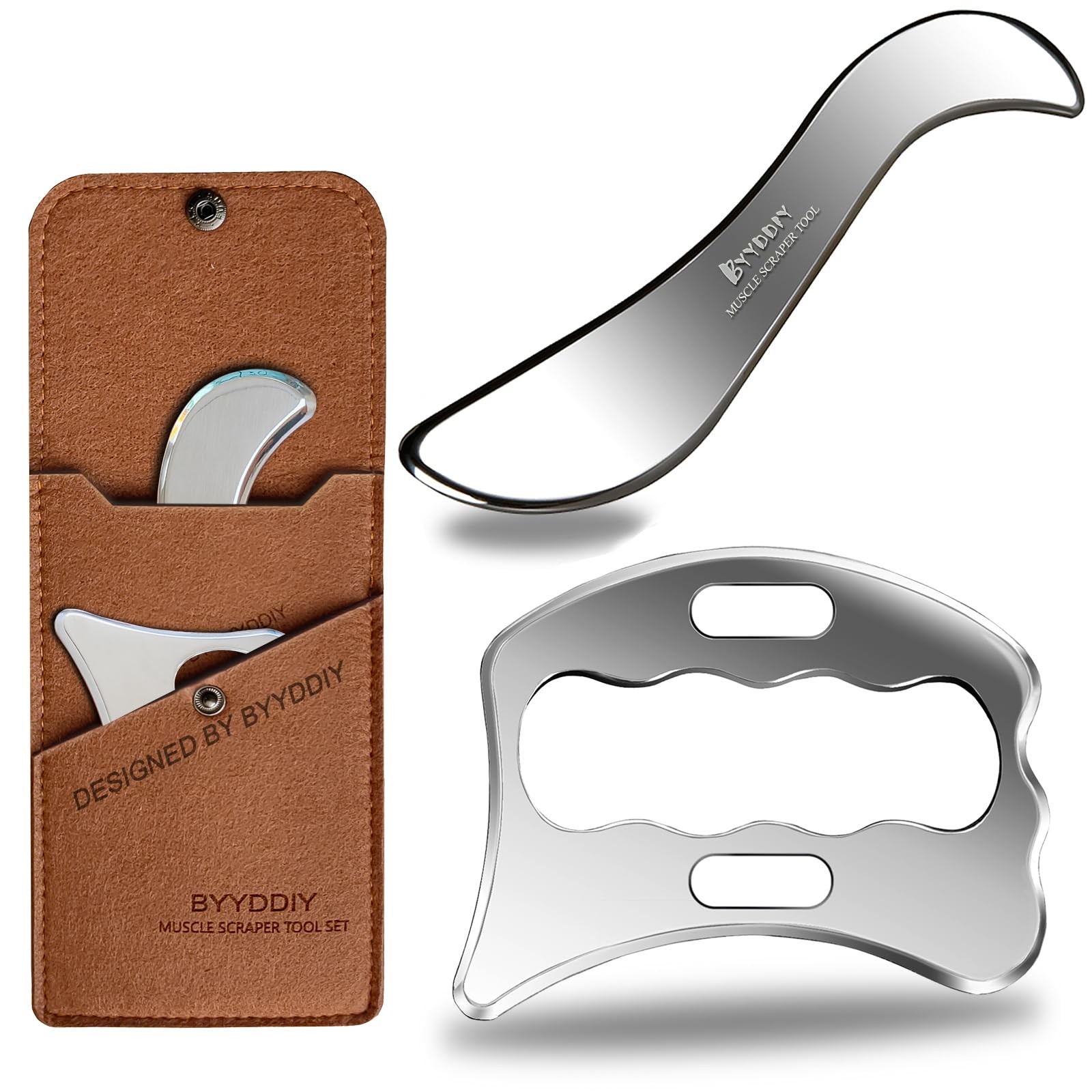 BYYDDIY SD 2 in 1 304Stainless Steel GuaSha Muscle Scraper Tools Silver