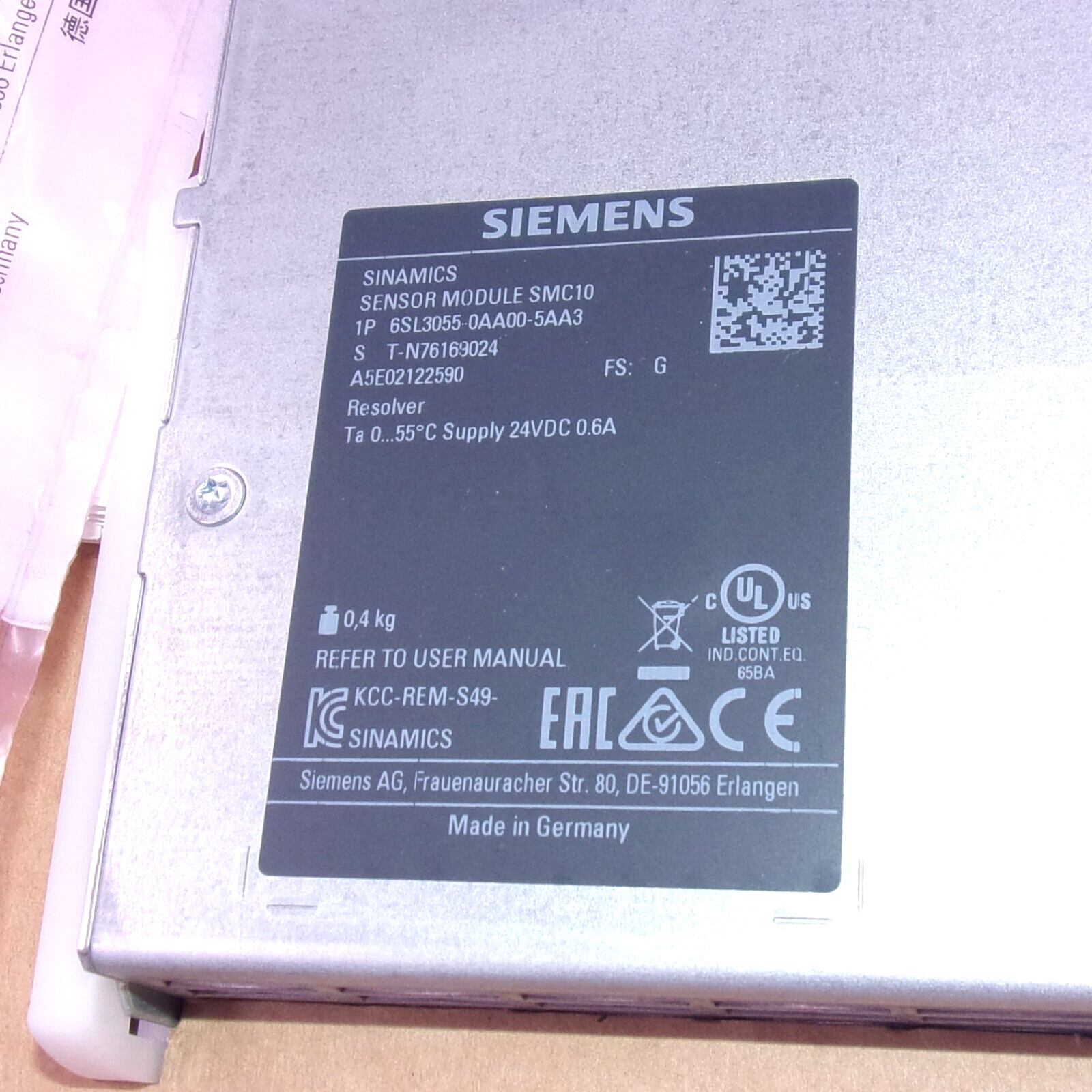 Siemens SINAMICS SMC10 Resolver Sensor Module 6SL3055-0AA00-5AA3