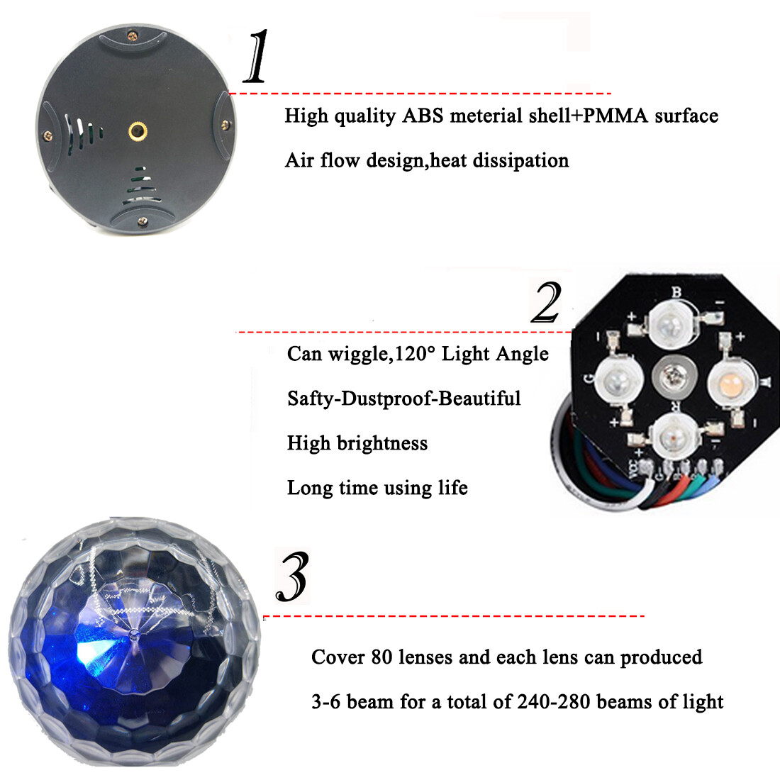 Stage Light 4 Watts RGBP LED Flash Party Light Crystal Disco Ball RC Rotating