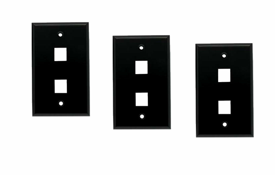 3 Pcs 2 Port Hole Keystone Snap In Insert Jack HDMI RJ45 1-Gang Wall Plate Black