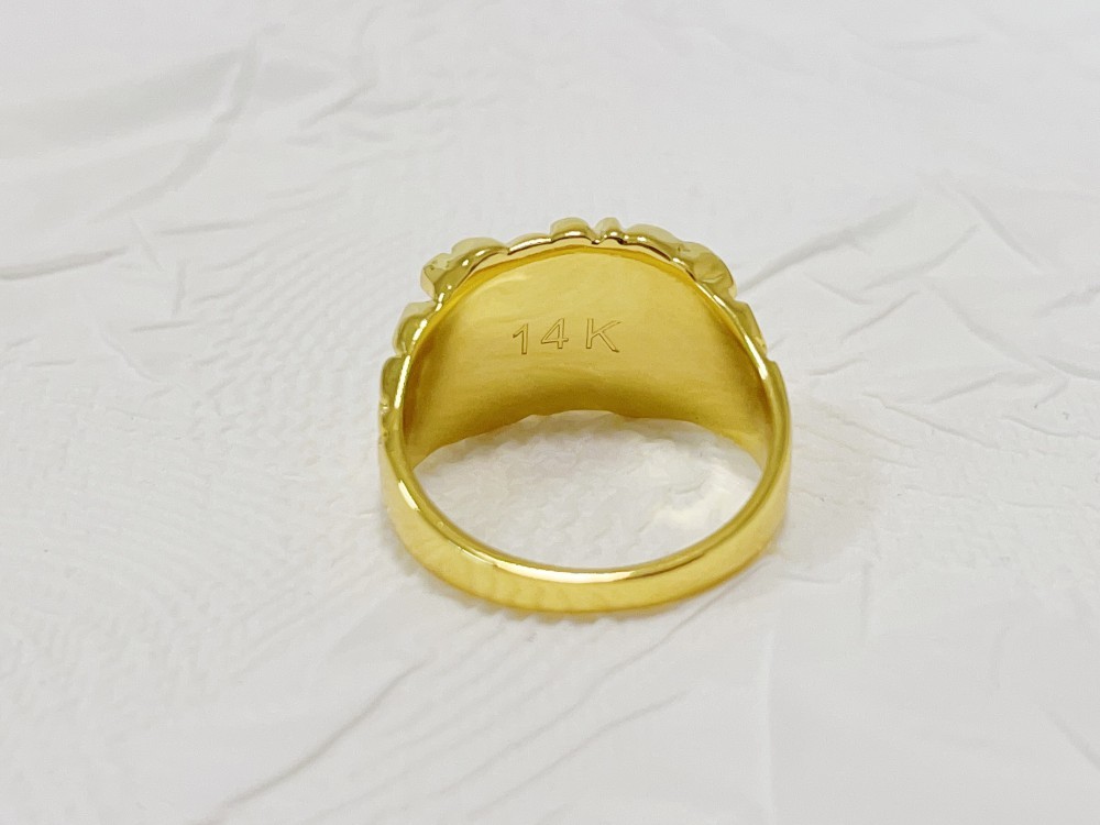 SOLID Ring 14K Gold Large Square Nugget Yellow Gold US 12