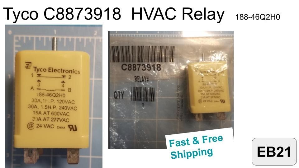 TYCO C8873918 Air Conditioner Relay 188-46Q2H0 15-30AMP, 24/120/240/277/600VAC