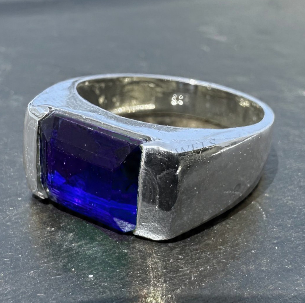 Solid 925 Sterling Silver Men's Blue Sapphire Ring Statement Engagement Jewelry