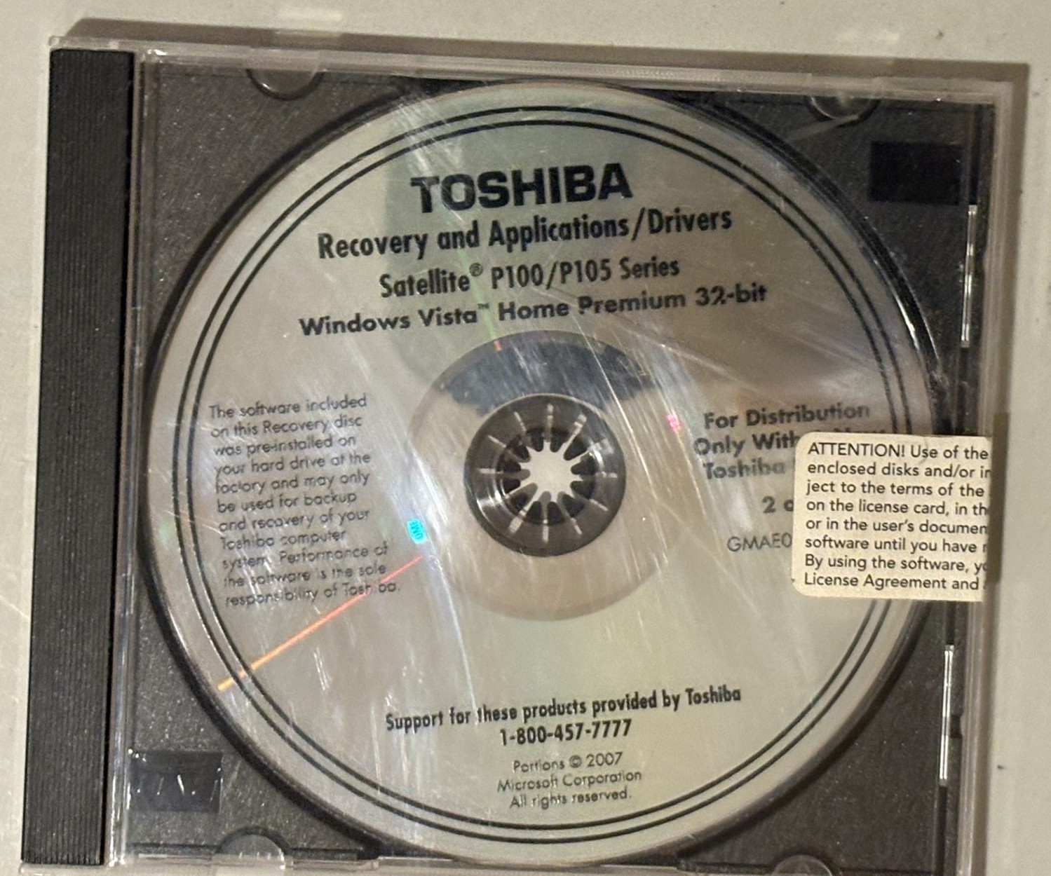 Toshiba Recovery & Application/Drivers Satellite P100/P105 Series Vista 2 Discs