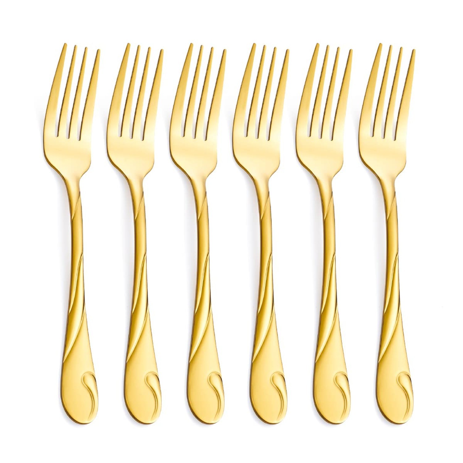 Gold Salad Fork Set, Seeshine 6.9-inch Stainless Steel Shiny Gold Metal Desse...