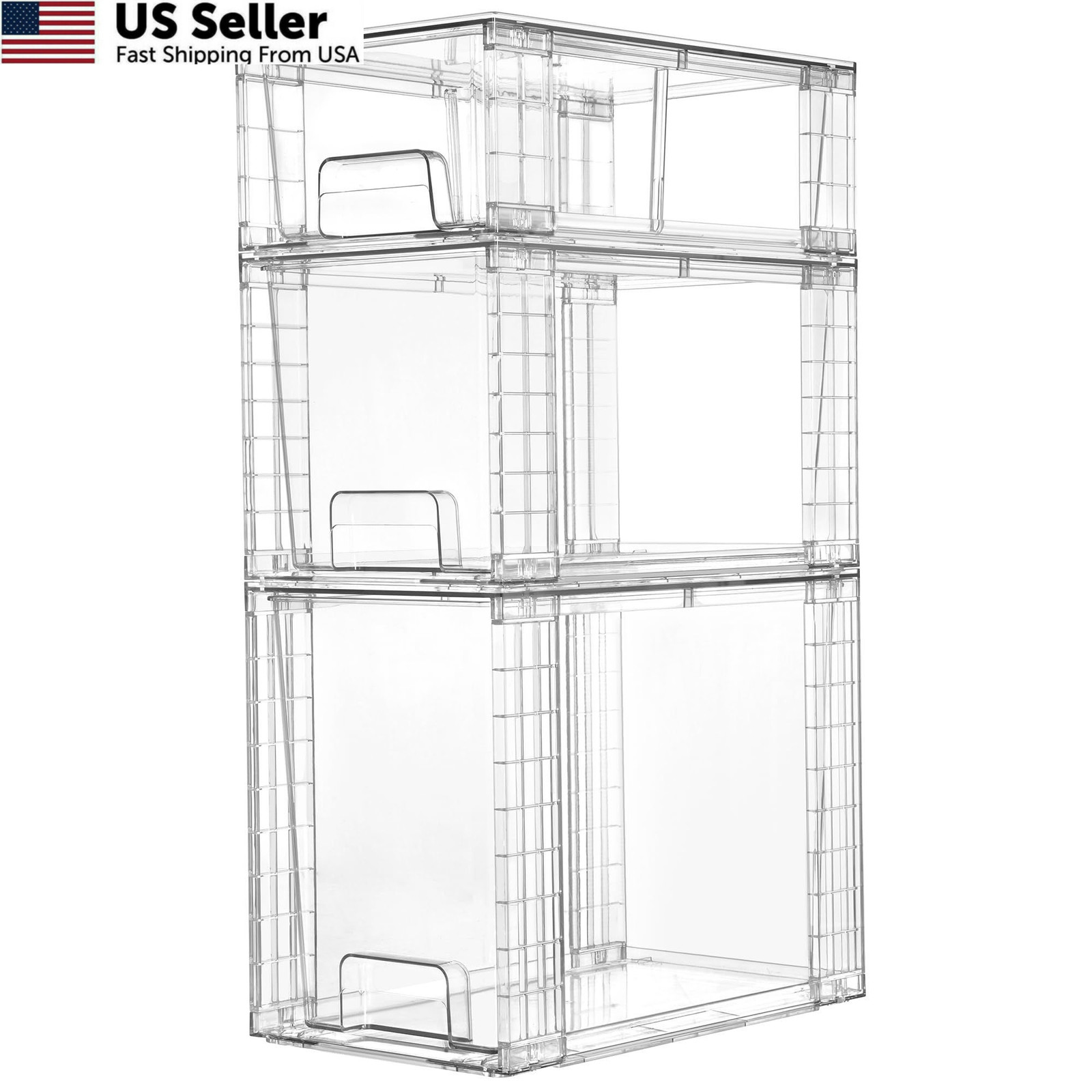 Vtopmart 3 Pack Clear Stackable Storage Drawers,Easy to Assemble Transparent