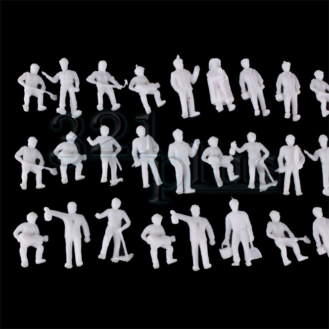 100 pcs 20mm unpainted HO Scale Figures Workers Construction Site Plastic 1:87