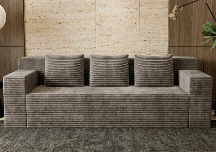Gray Corduroy Striped Sofa 71" 3-Seater Contemporary Couch in a Box