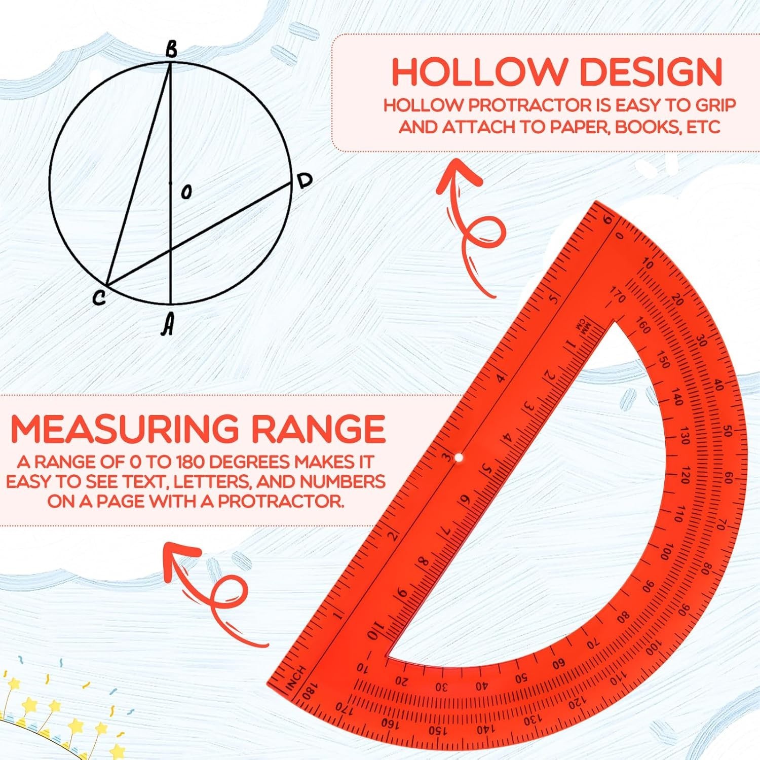 Durable Plastic Protractors, 180 Degrees, Ideal for School Supplies and Projects