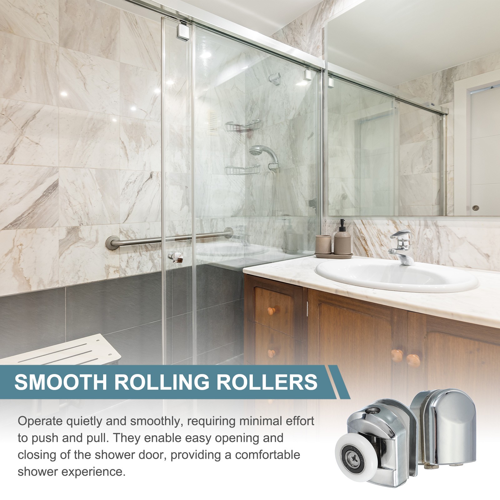 8Pcs 23mm Single Shower Door Rollers Copper Top Wheels Pulleys Guide Silver