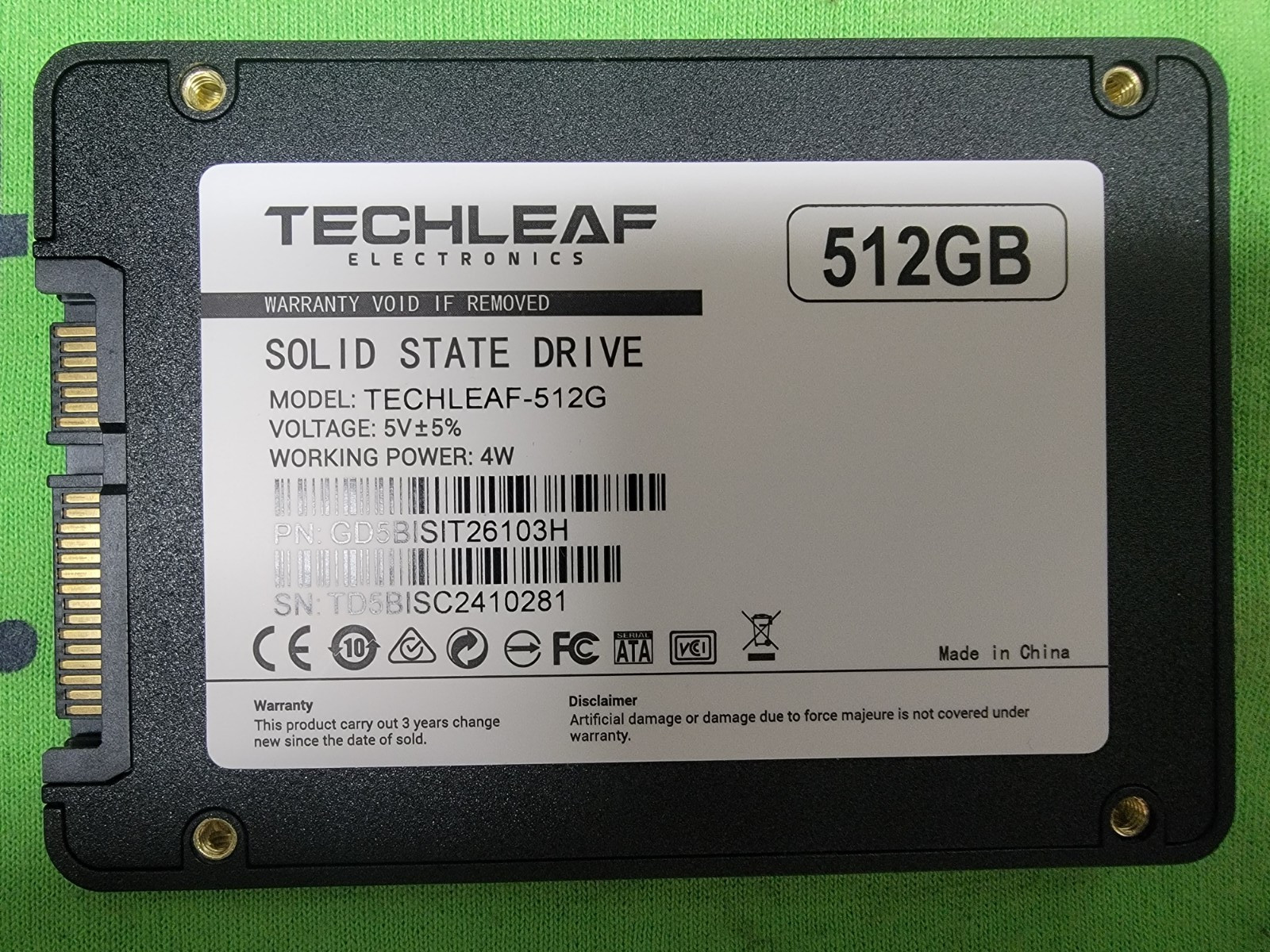 TechLeaf 512GB SSD 2.5'' SATA SSD Internal SSD - TECHLEAF-512G - 100% Health
