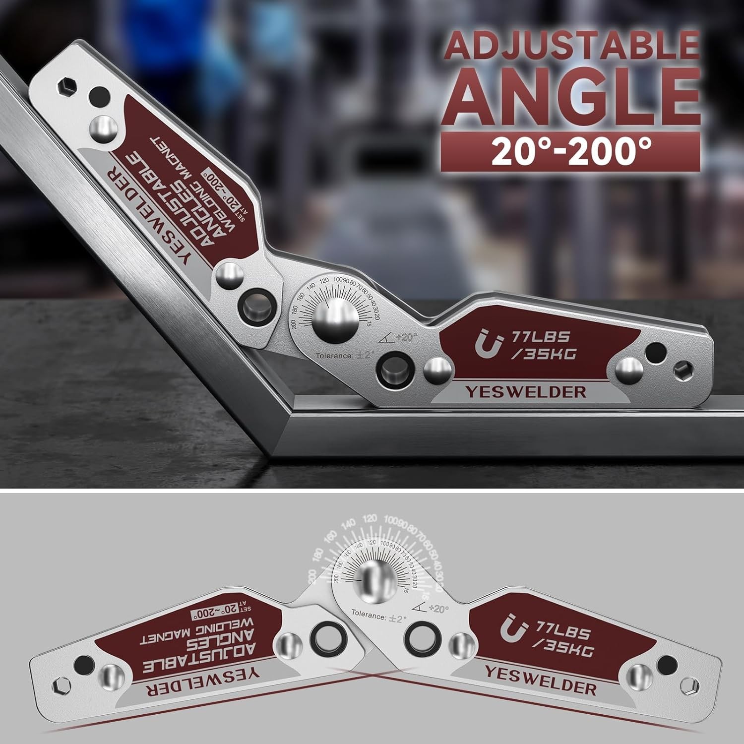 YESWELDER Adjustable Angle Welding Magnet 20-200° Magnetic Medium-77LB