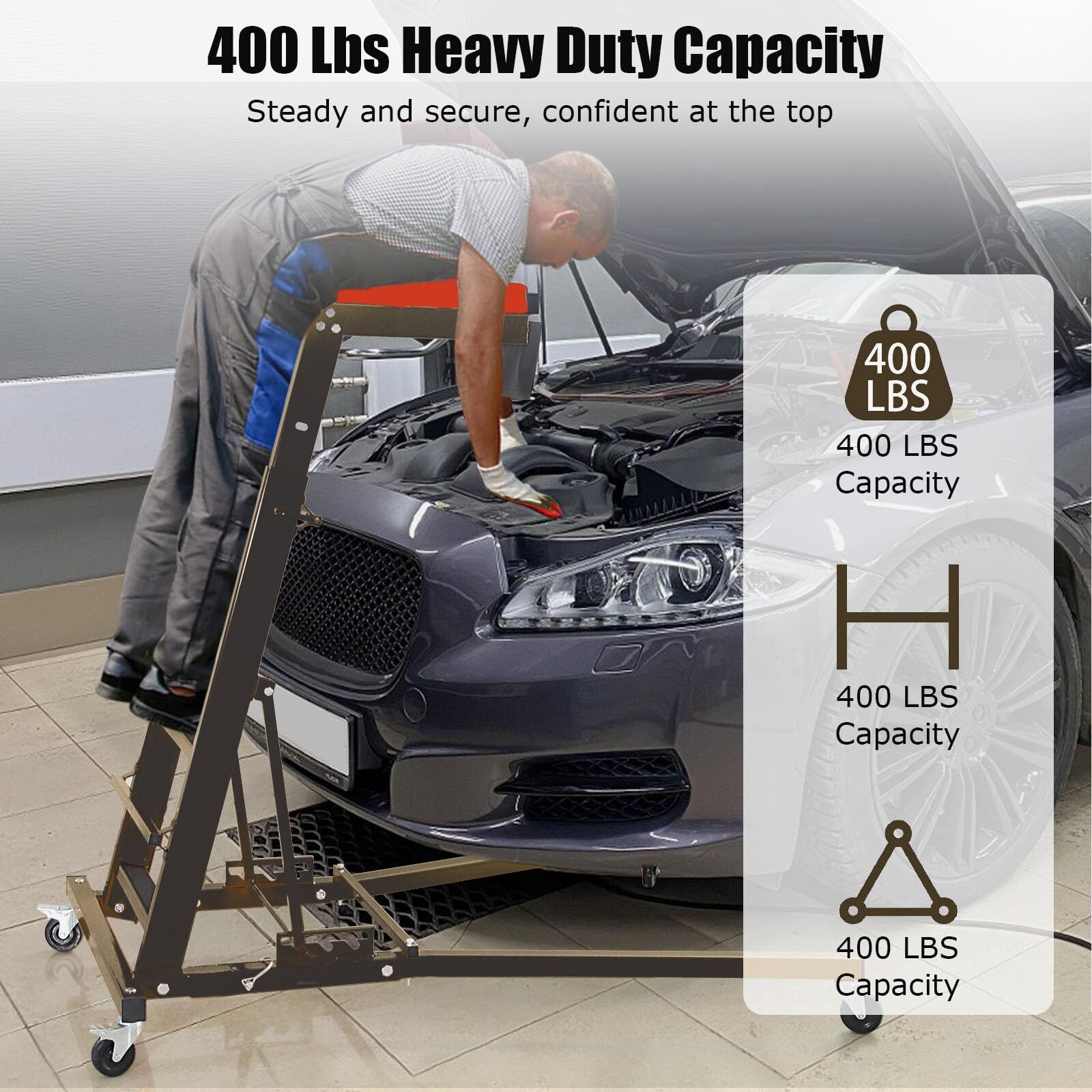 400 lbs Capacity Adjustable Automotive Engine Creeper Thick Padded Deck Foldable