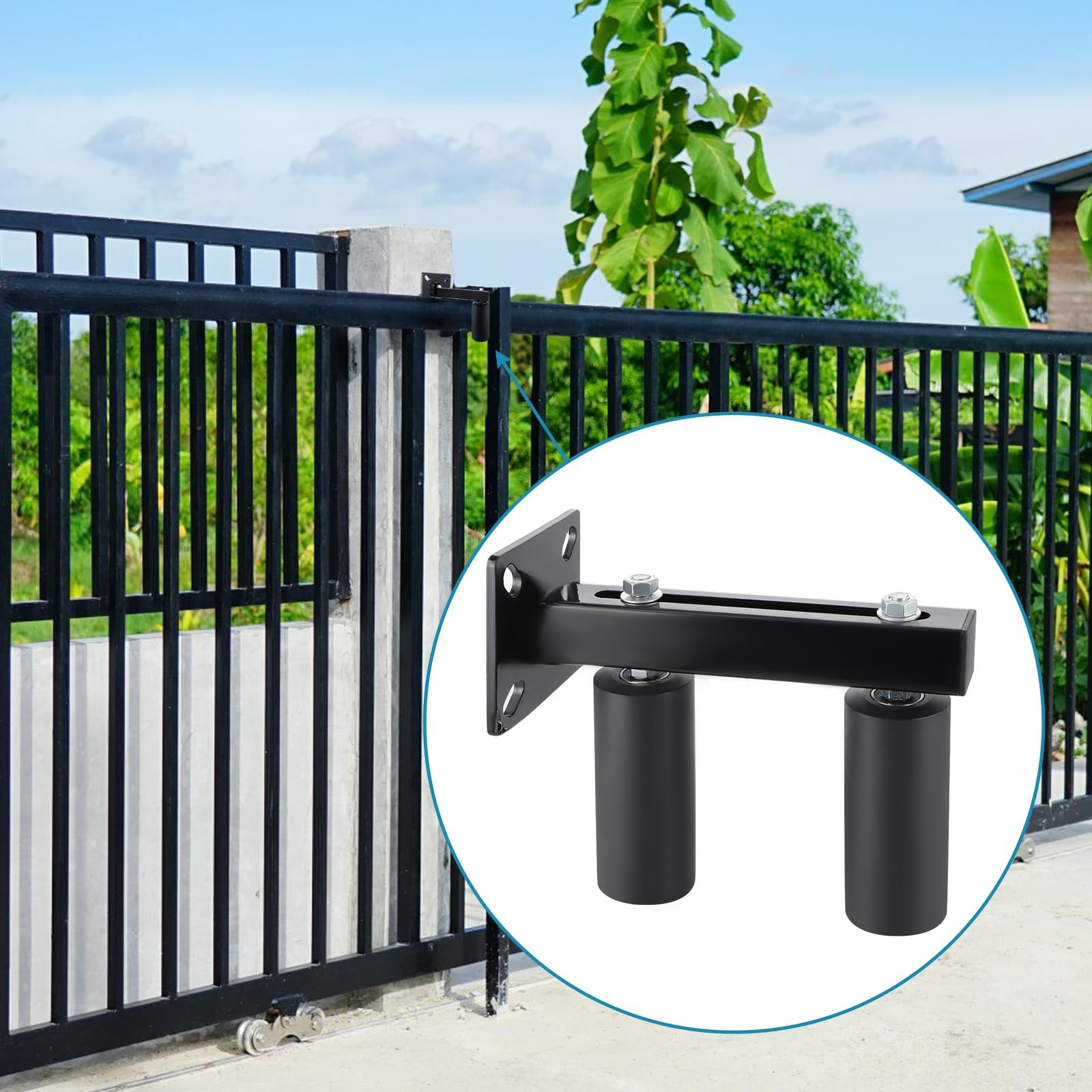 Skelang Slide Gate Guide Roller, 6" UHMW Hard Nylon Guider, Adjustable Black