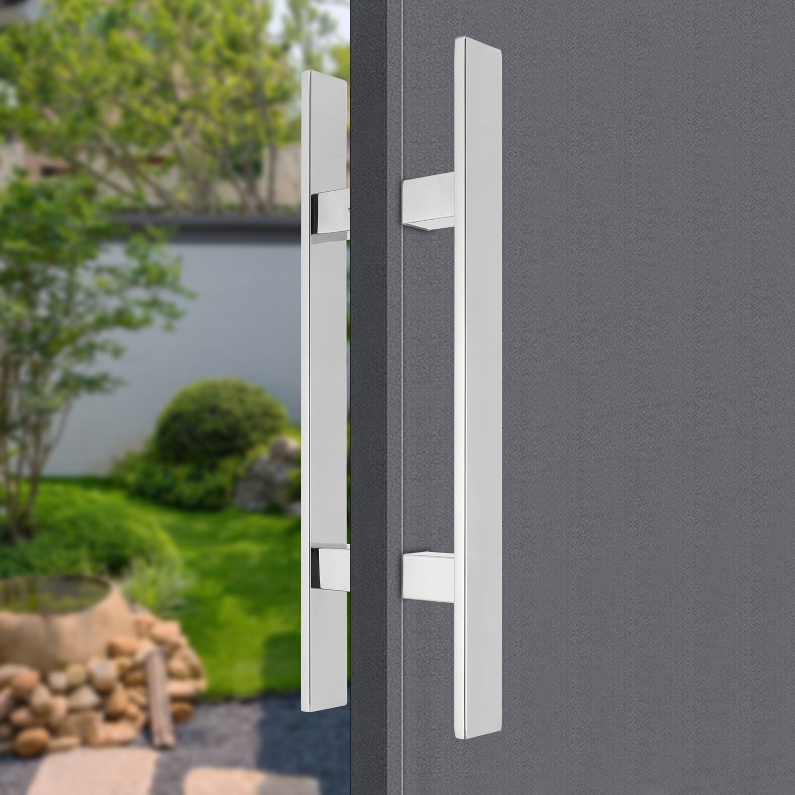 Stainless Steel Double Sided Push Pull Door Handle, H-shaped Door Pull Handle~