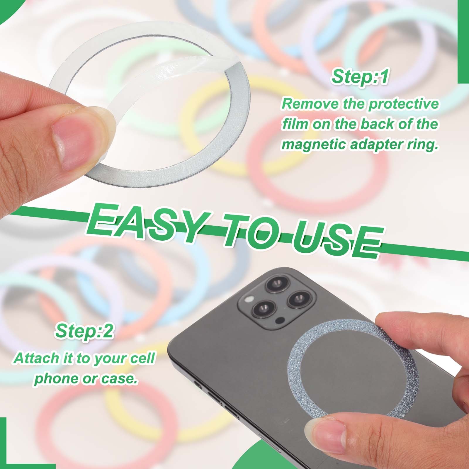 Universal Plastic Magnetic Adapter Ring, 4 Pcs Sticker Ring, Black