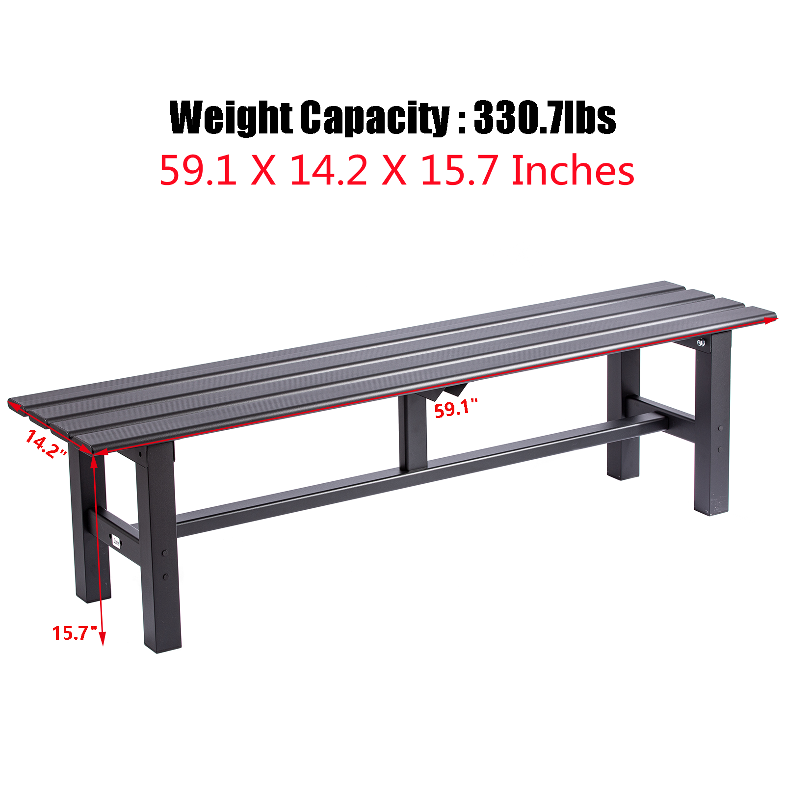 Lojok 4 Sizes Black Aluminum Outdoor Bench for Park Garden,Patio and Lounge