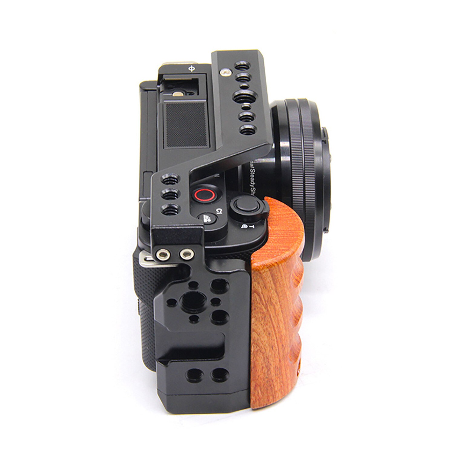 Camera Cage Video Wood Handle Grip Quick Release Stabilizer for Sony ZV-E10 Trip