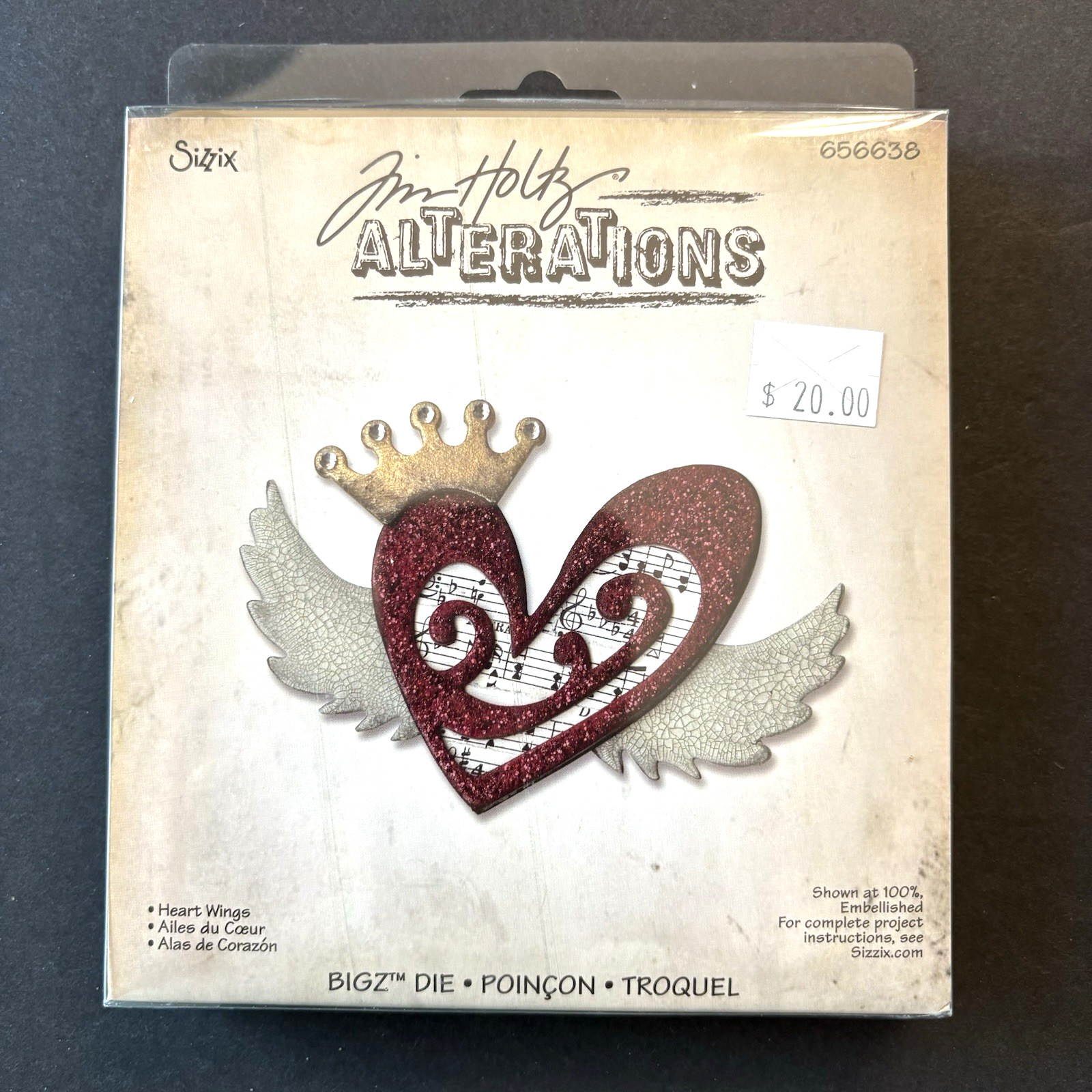 Tim Holtz Alterations Heart Wings Metal Cutting Die 656638 Sizzix Bigz