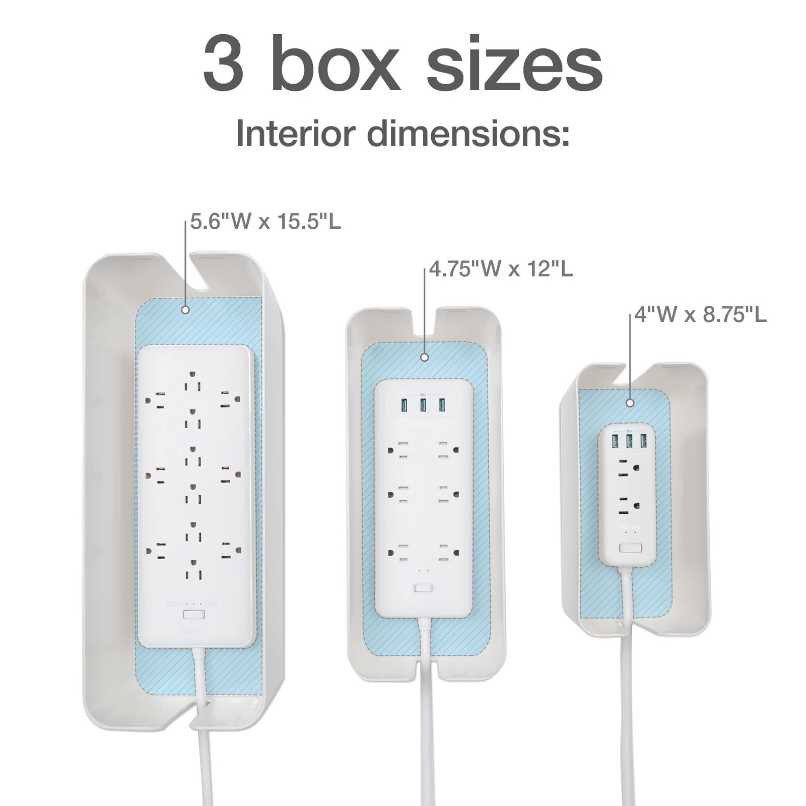 Oxford Cable Management Boxes 3 Pack Small Medium Large White 27800