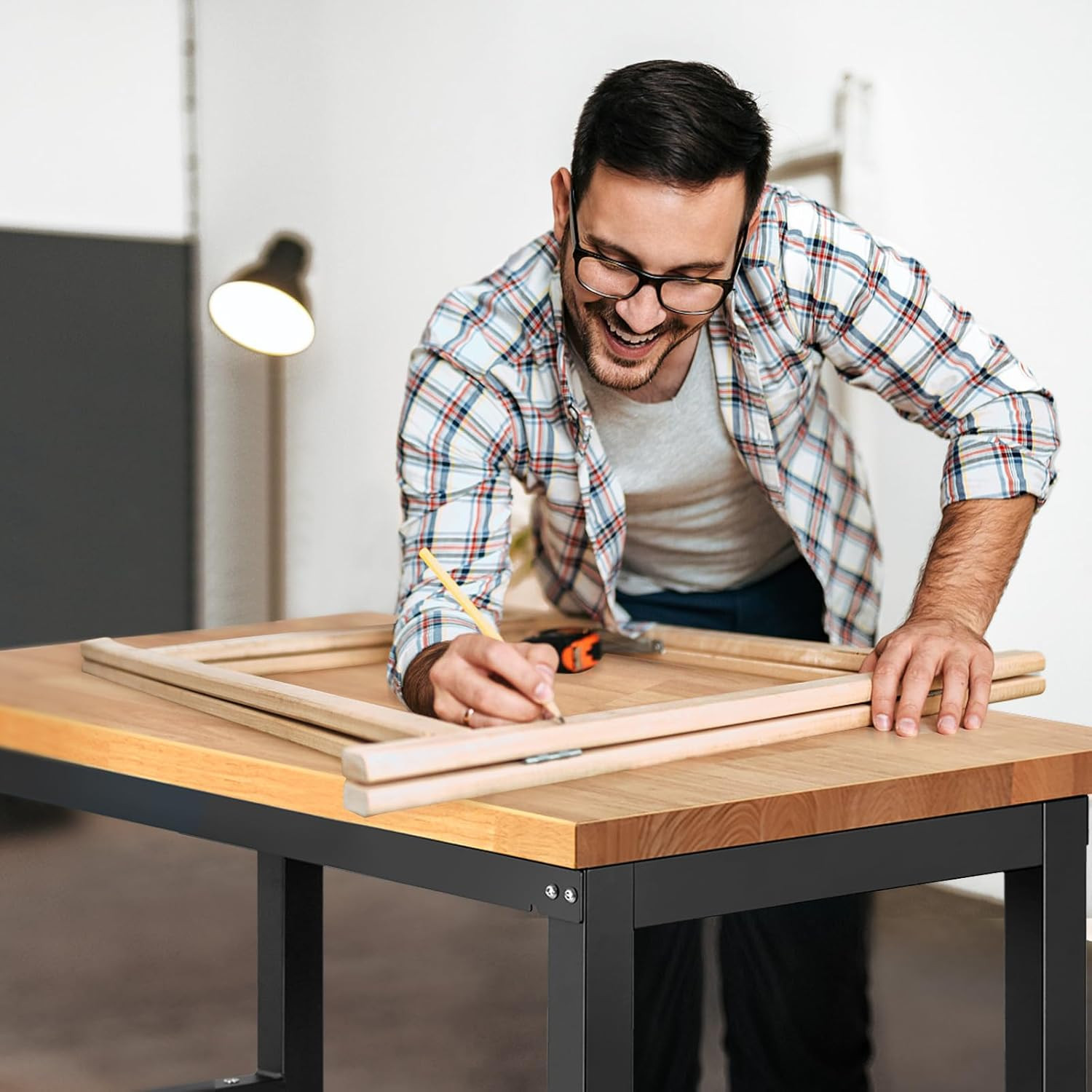 41" X 20" Adjustable Height Workbench for Garage Heavy Duty Rubberwood Top Work