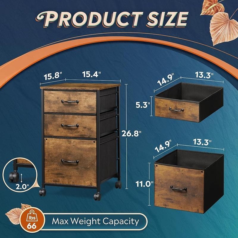 Mobile File Cabinet Rolling Printer Stand 3Drawer Fabric Vertical Filing Cabinet