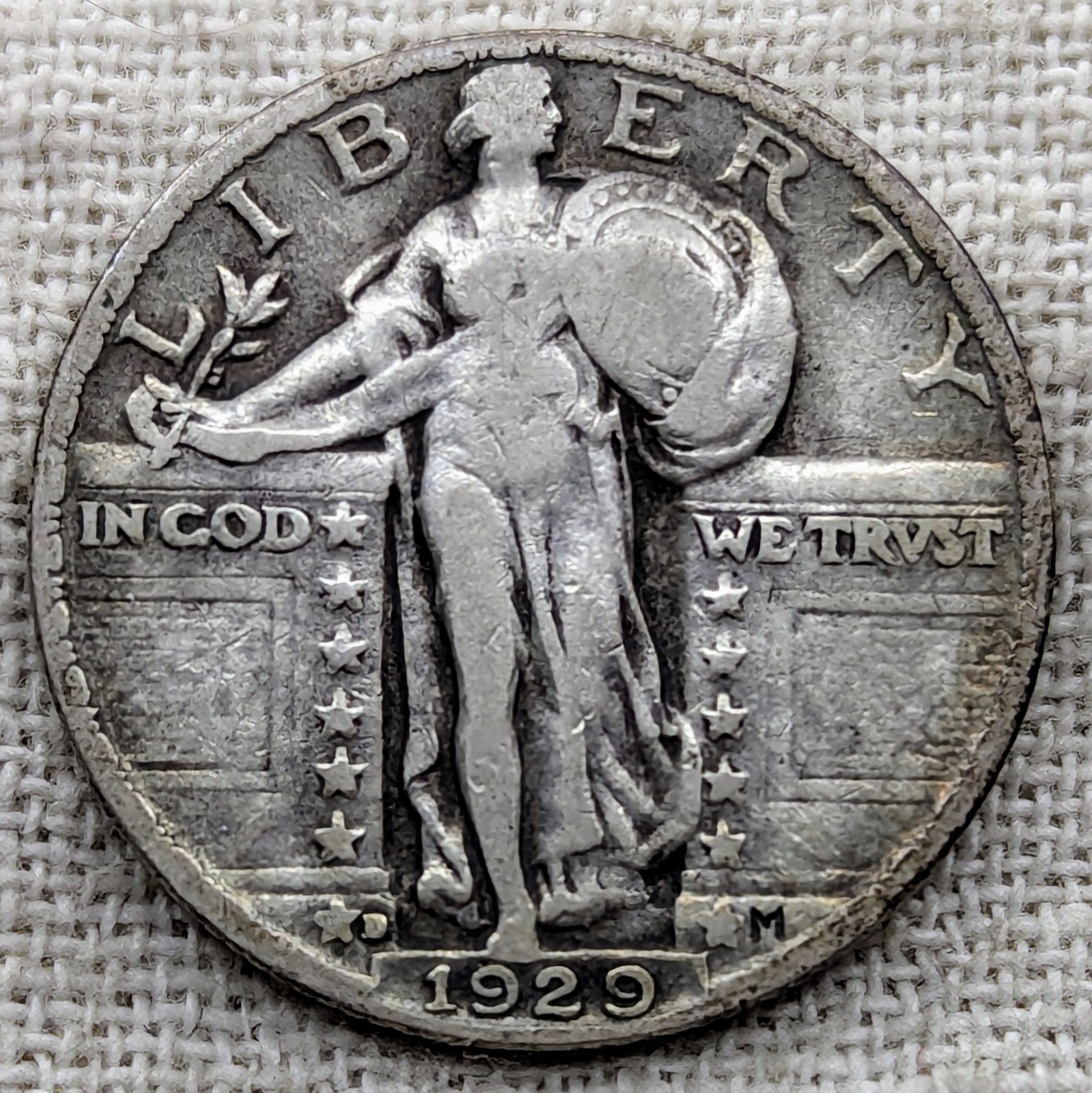 1929 D Standing Liberty Quarter VF : Very Fine, Low Mintage 1.3M -.9 Fine Silver