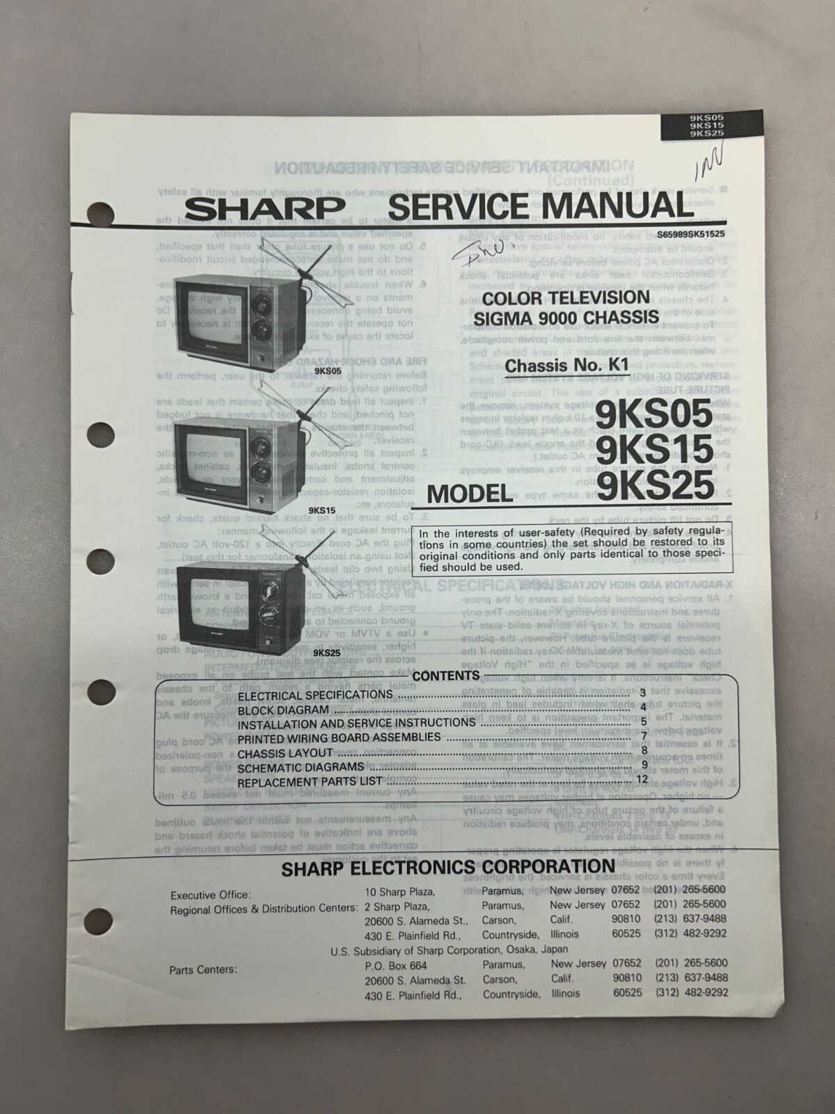 Sharp 9KS05 9KS15 9KS25 Original Service Manual Free Shipping