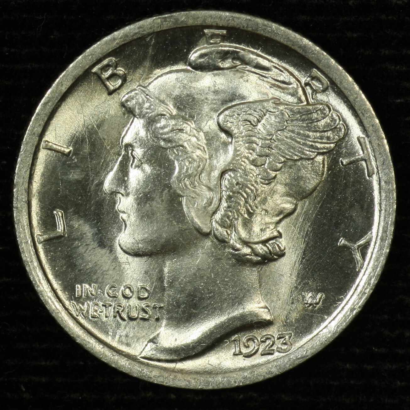 Mercury Silver Dime. 1923 P. FSB Choice Brilliant Uncirculated. Lot#9049-113-104