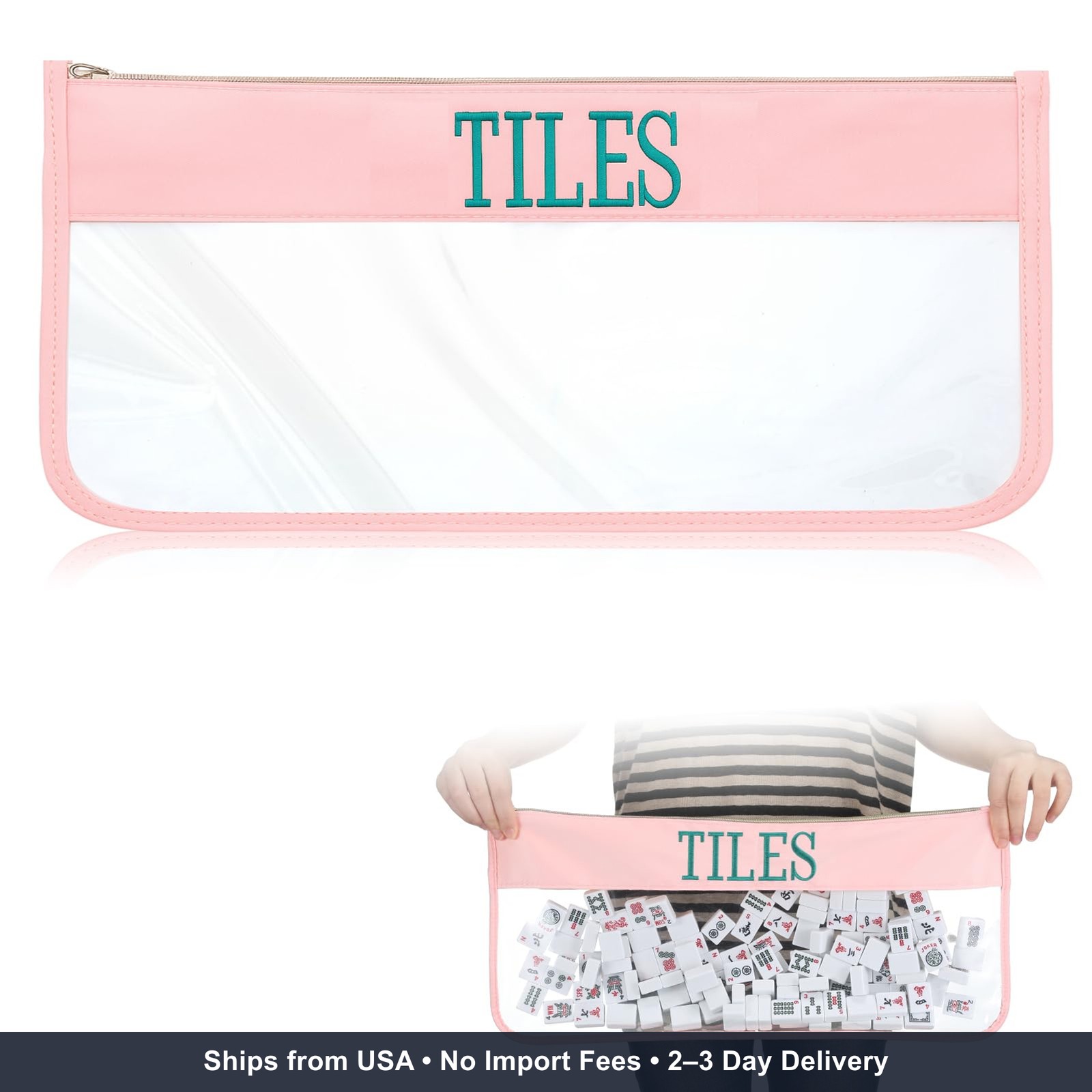1 PCS American Mahjong Bag,Pink,Tiles | Empty Mahjong Tiles Bag Only with Zipper