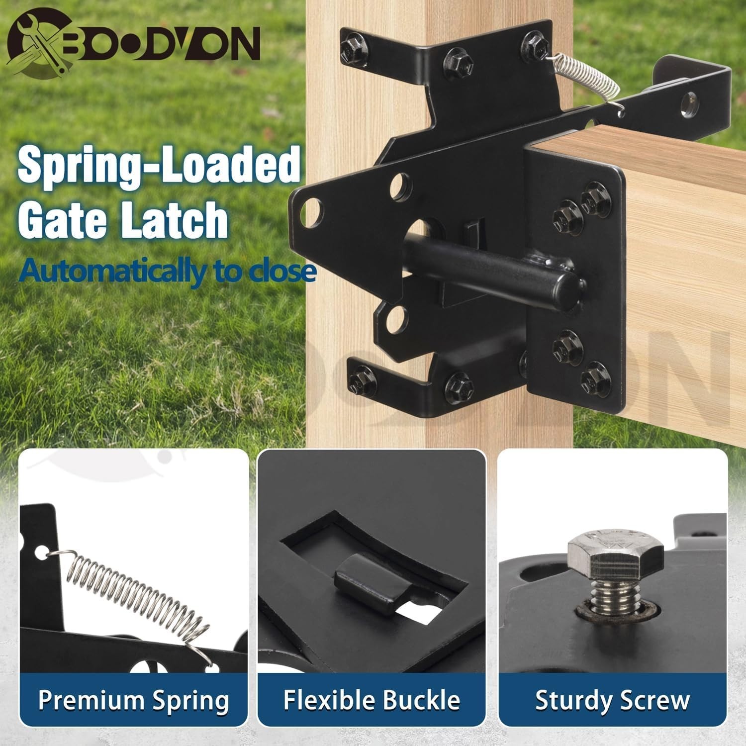 Self Locking Gate Latch Heavy Duty Steel Post Mount Automatic Black Fence Lock
