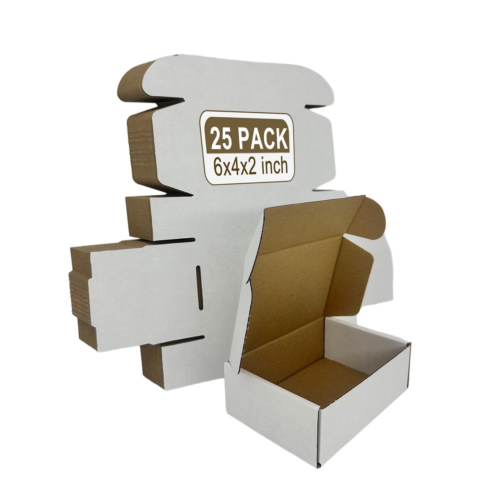 Small Shipping Boxes 6x4x2, Set of 25, White Corrugated Cardboard Box Mailer ...