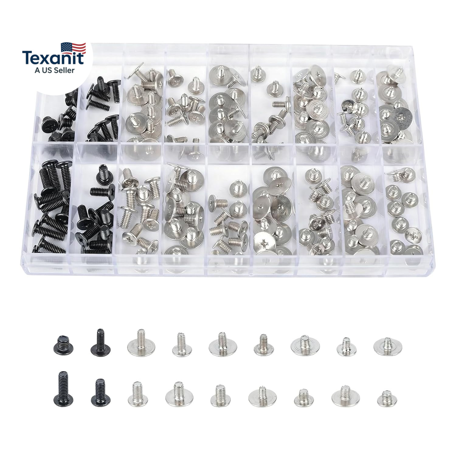 180Pcs Computer Screws Assortment Kit, Black CM and Nickel-Plated Phillips Machi
