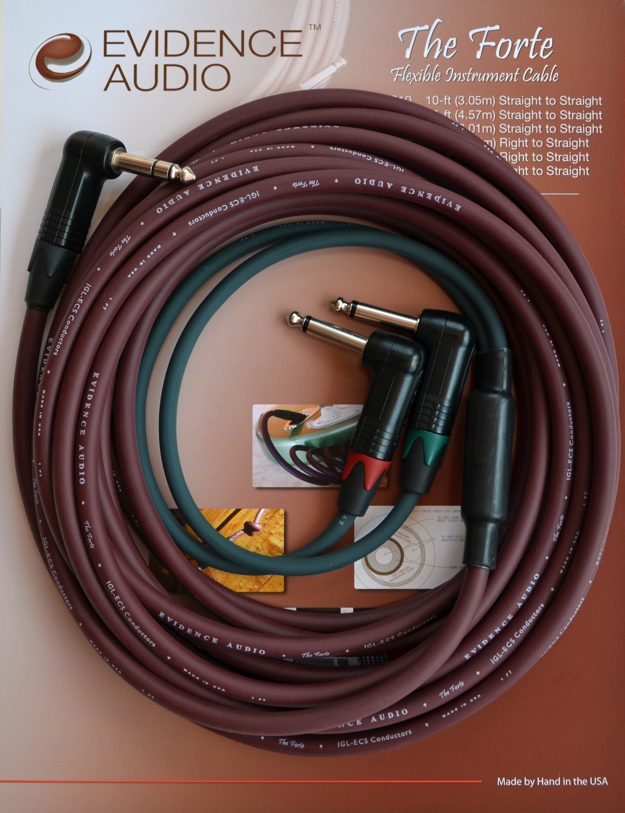 15 foot Evidence Audio FORTE Stereo Y Cable - TRS to dual TS, Insert Cable,