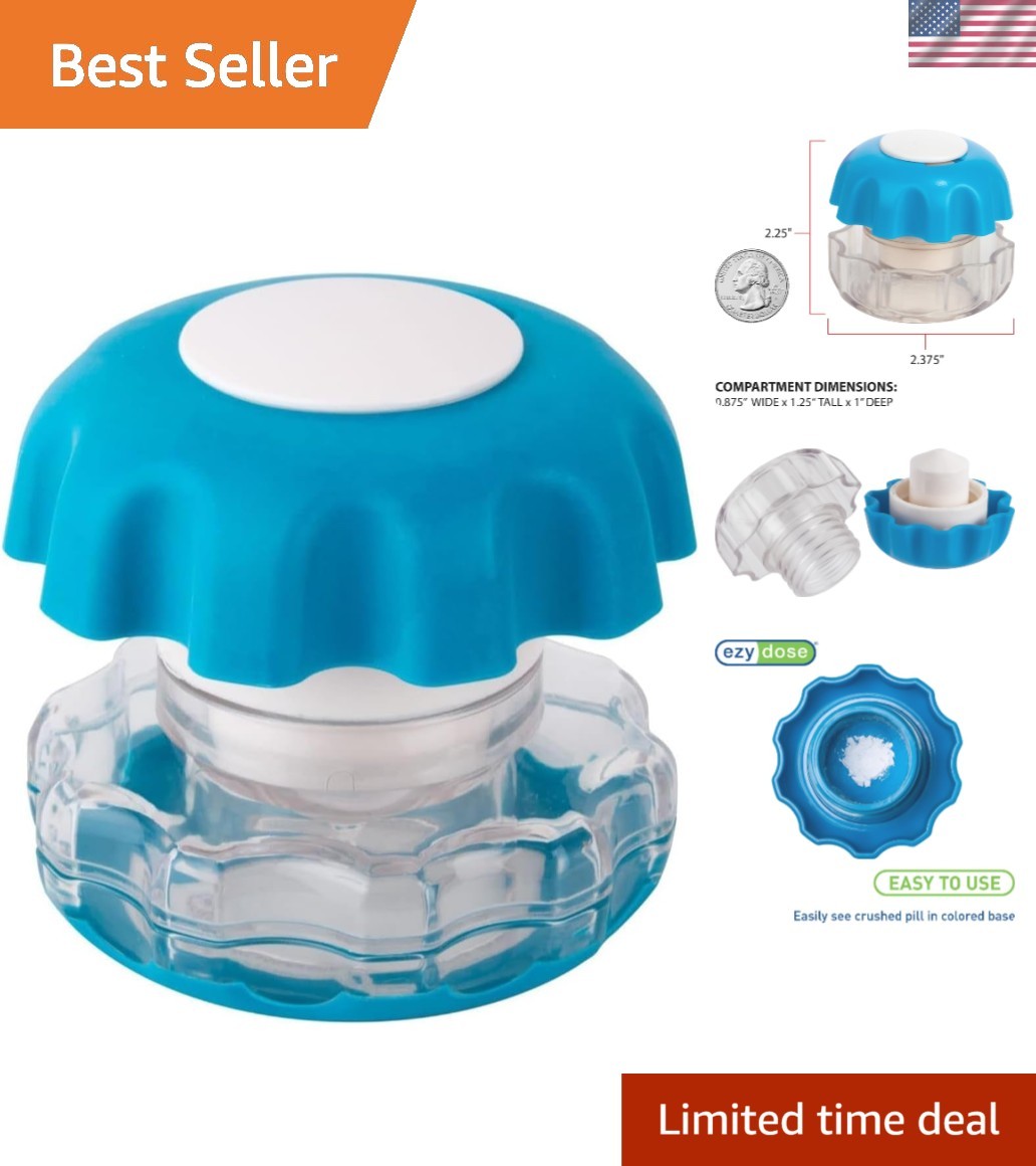 Ergonomic Blue Pill Crusher with Built-In Storage for Easy Medication Management