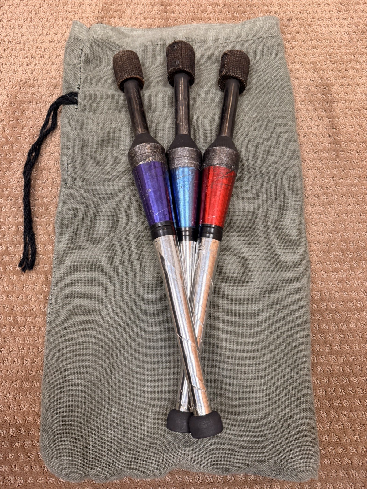 Vintage Dubé Professional Shorthand European Fire Juggling Torches Set of 3 Rare