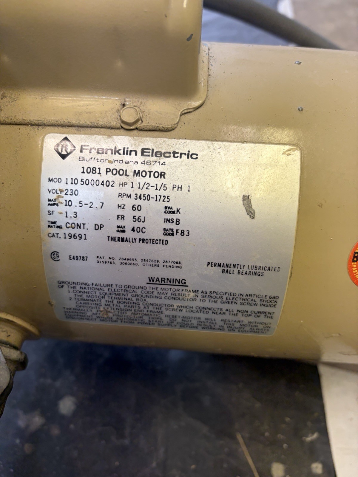 Franklin Electric 1081 Pool Motor
