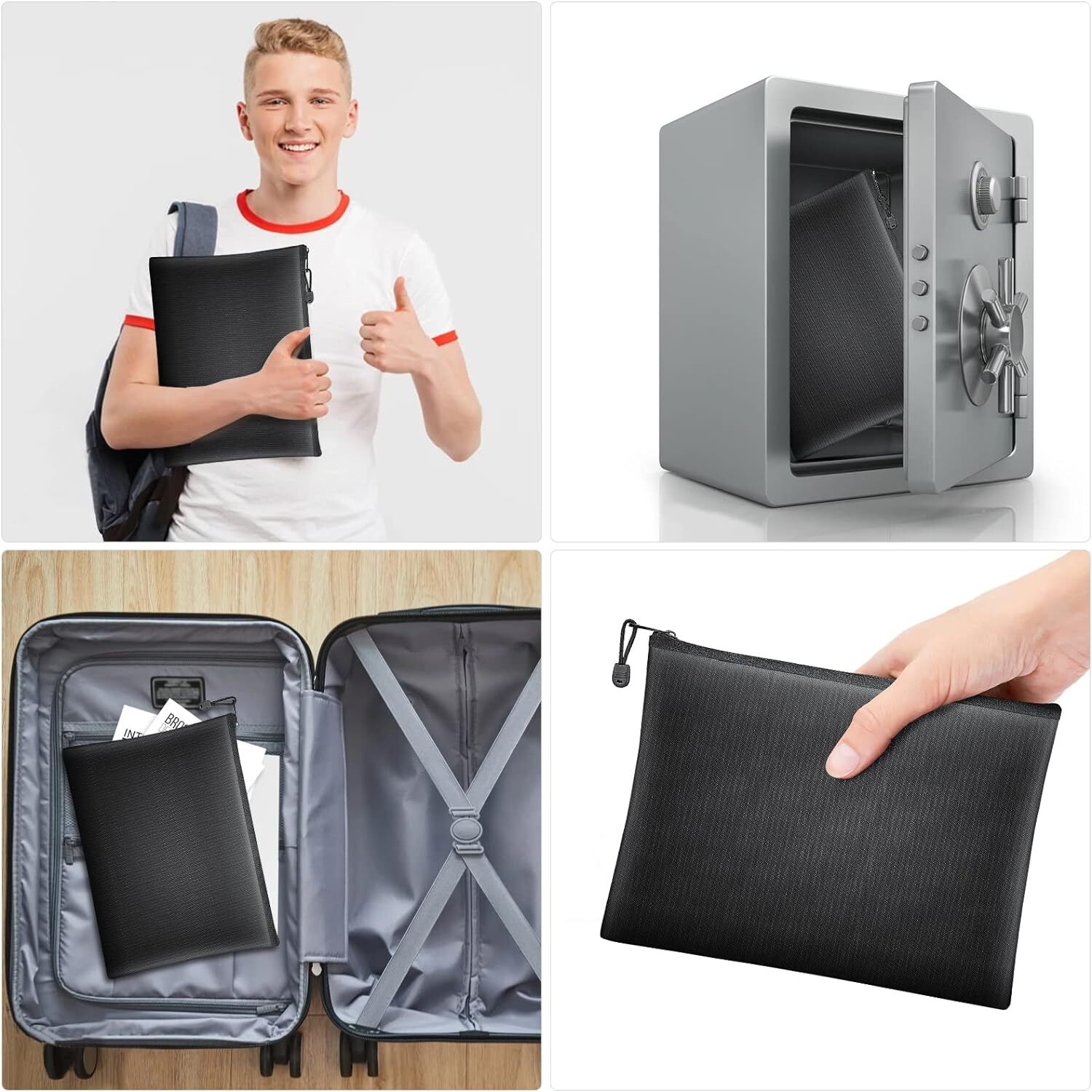 2000℉ Upgrade Fire Proof money Bag Fireproof Document Pouch Waterproof Safe Cash