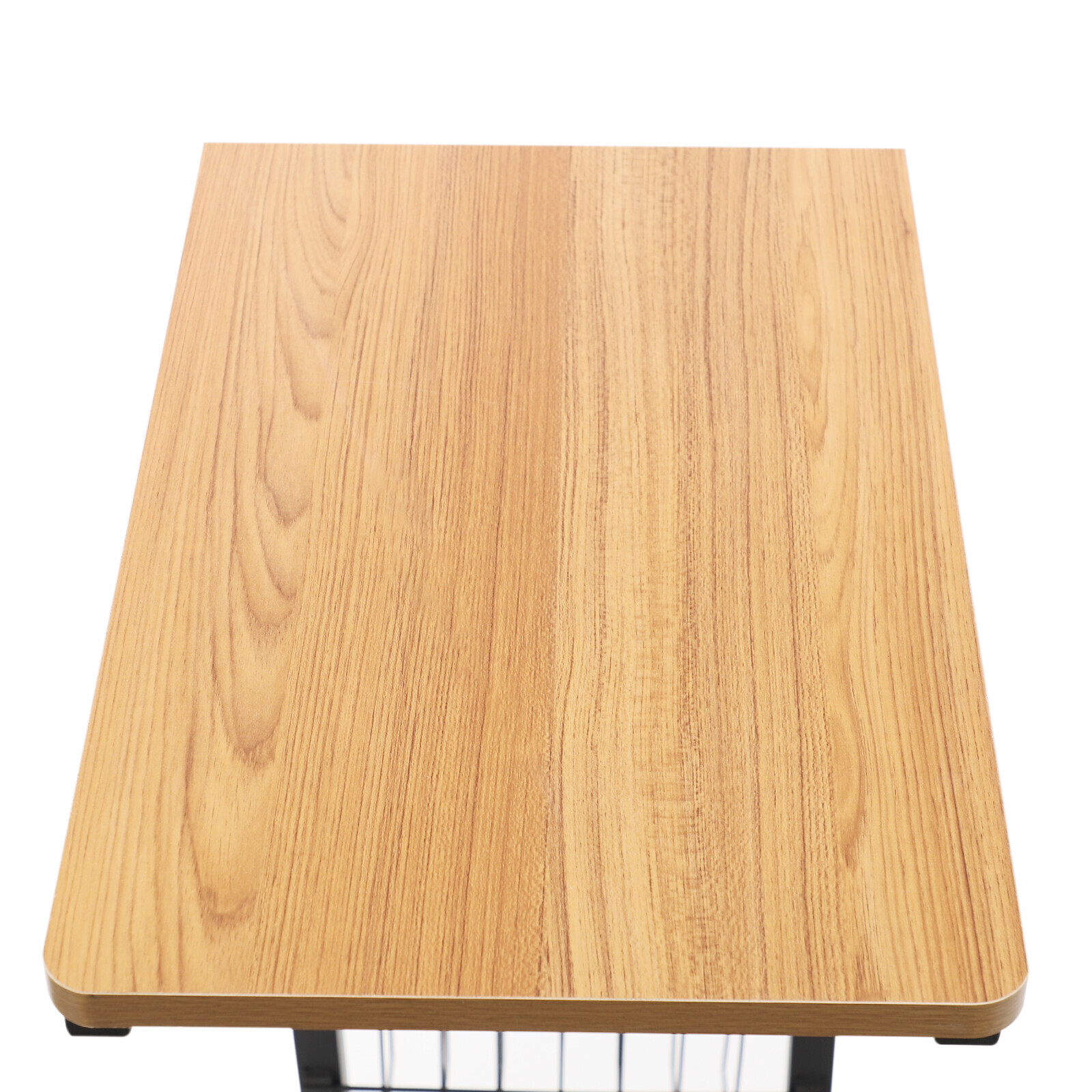 Height Adjustable C-Shaped Teak 2-Tier Bedside Table with Wheels & Brakes