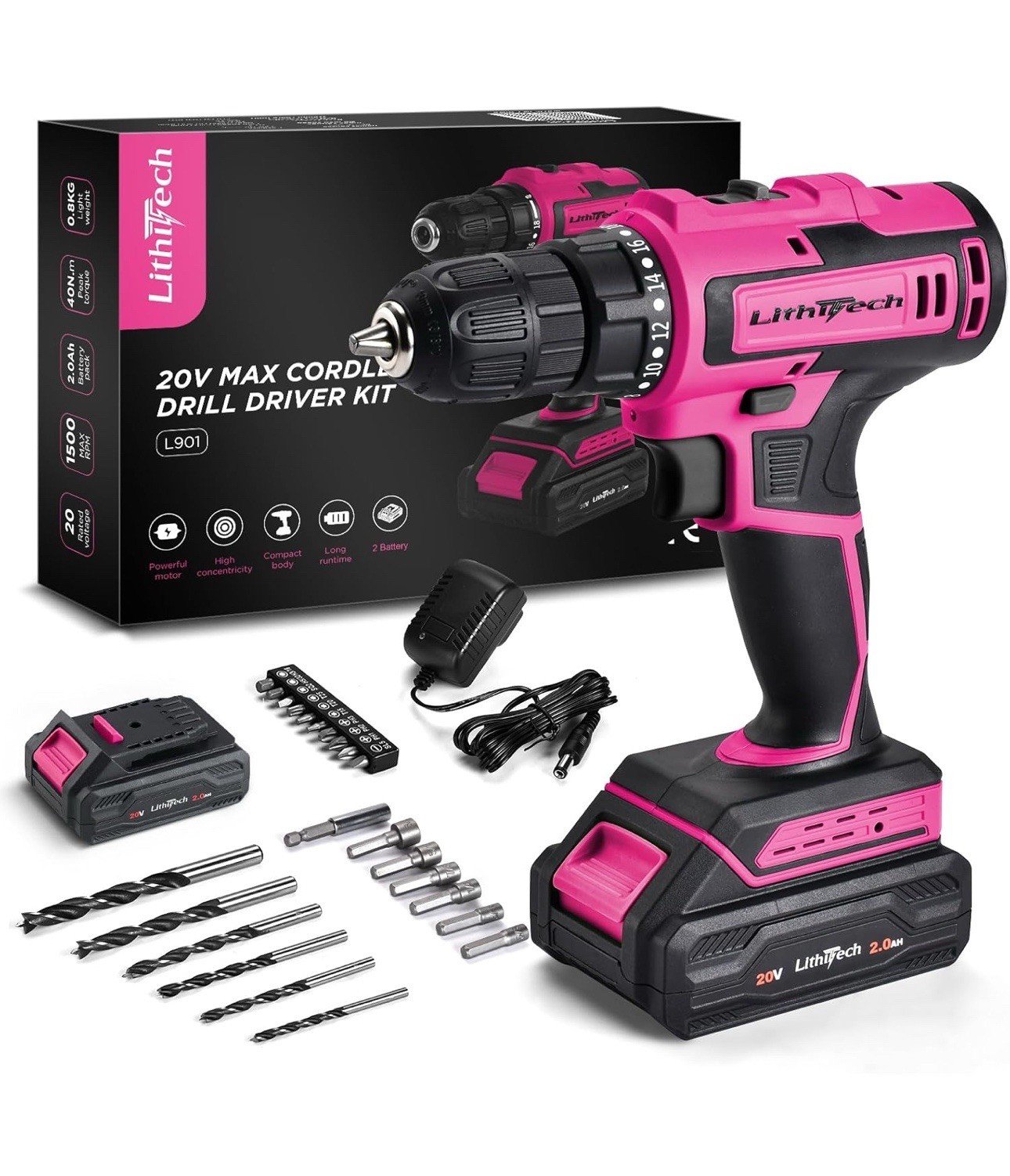 20V Pink Cordless Drill Set