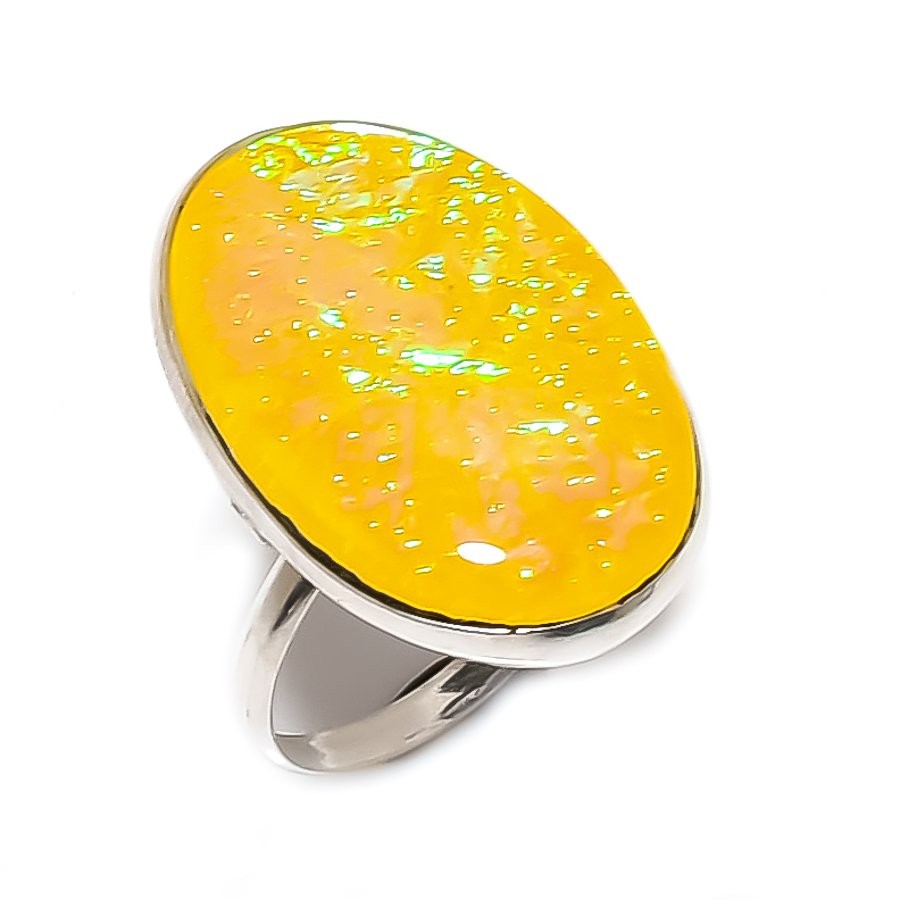 Yellow Triplet Opal Gemstone 925 Sterling Silver Jewelry Ring Size 7 i527