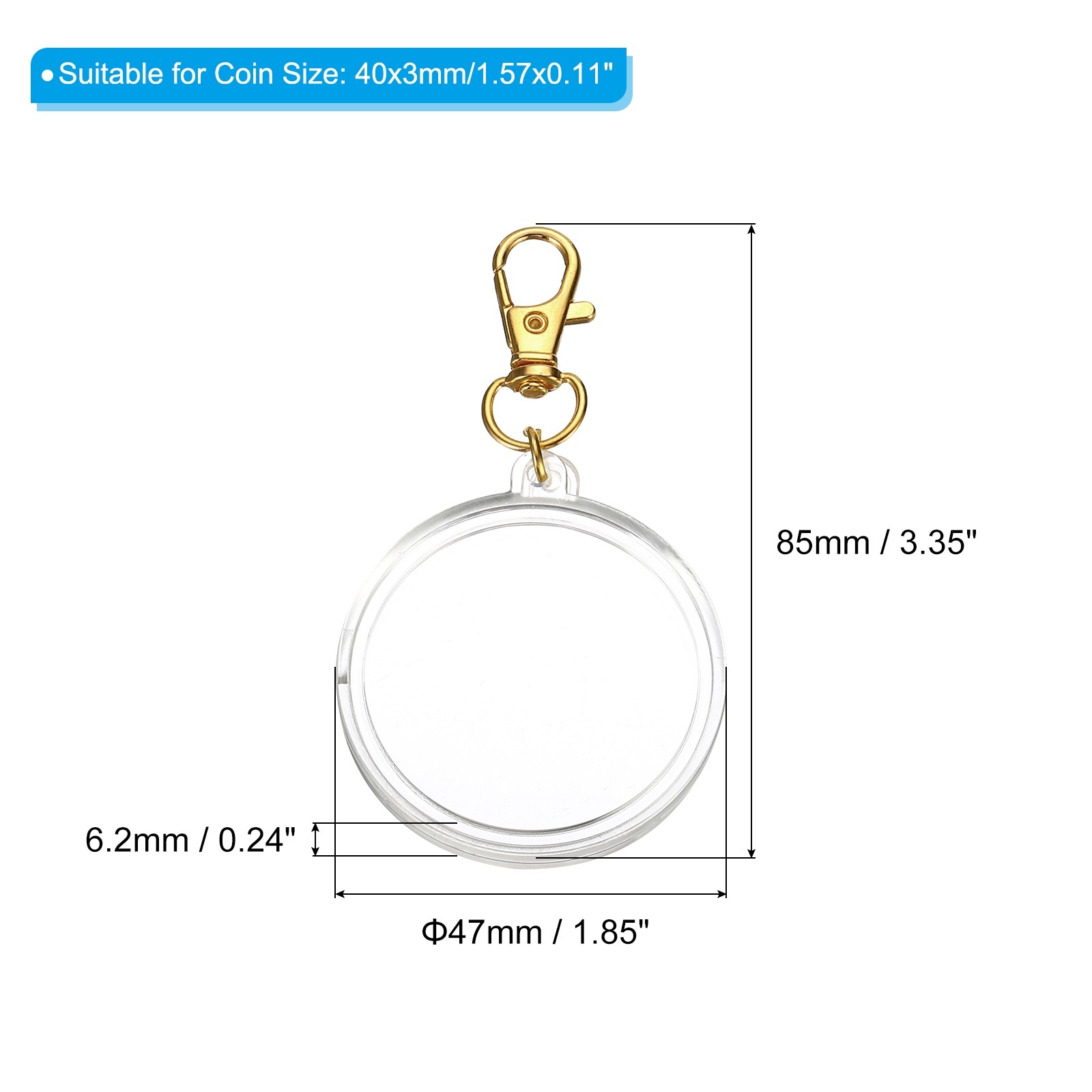 Plastic Coin Keychain Holder, 3pcs Round Coin Case, Gold
