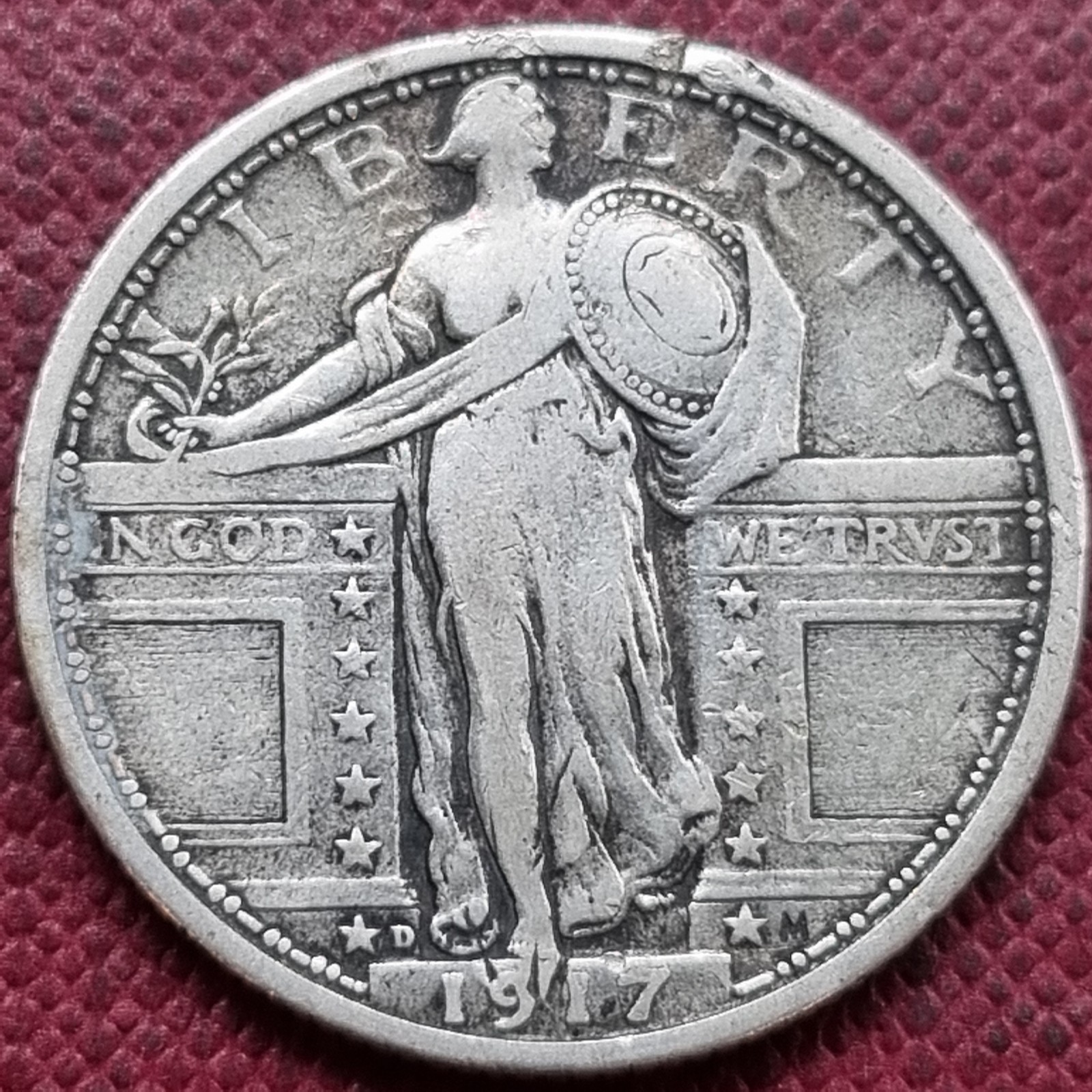 1917 D Standing Liberty Quarter 25c Better Grade VF Details Type 1 #93051